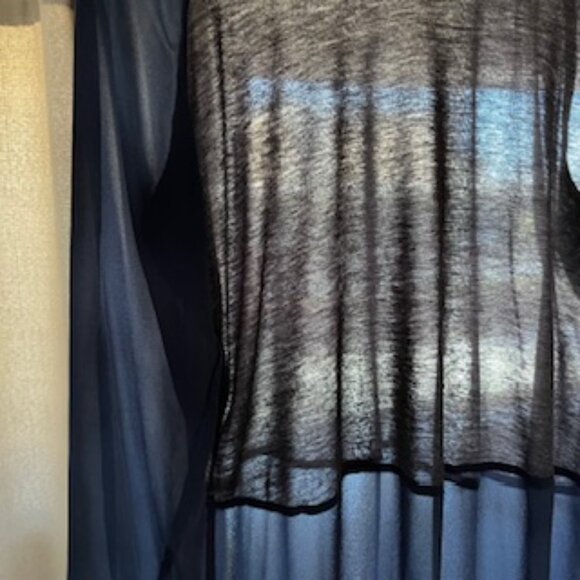 🧡 3/15 Mossimo Linen Blend Semi Sheer Gray Navy Long Sleeve Top Women's L/G - Picture 4 of 12